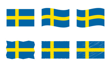 Sweden flag vector illustration set, official colors of Kingdom of Sweden flag