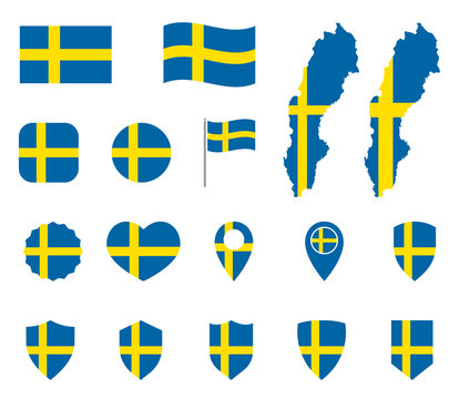 Sweden flag icons set, national flag of Kingdom of Sweden