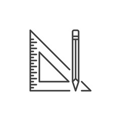 Pencil with Triangle Ruler vector outline concept icon or symbol