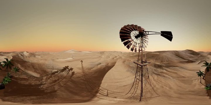 vr 360 camera moving above desert. ready for use in vr360 virtual reality