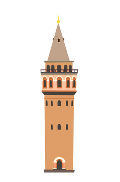 Galata tower vector icon. Istanbul landmarks, isolated on white background