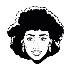 woman head avatar cartoon character black and white