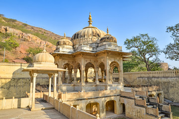 Naklejka premium Cenotaph shaded by trees, Royal Gaitor, Jaipur, Rajasthan