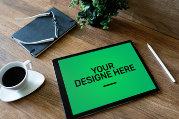 Laptop, Notebook, Computers, tablet pc Mockup screen with green chroma key background and text Your...