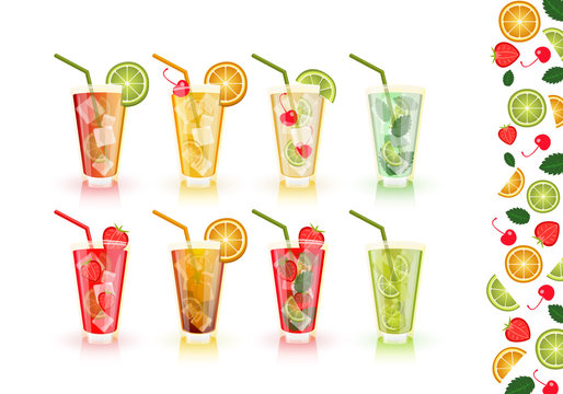 Cocktails set alcoholic beverages art object. Vector