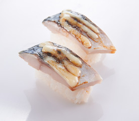japanese food. sushi with seafood on white background