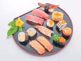 japanese food. sushi with seafood on white background
