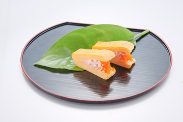 japanese food. sushi with seafood on white background