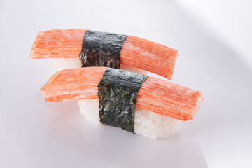 japanese food. sushi with seafood on white background