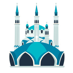 Blue mosque vector illustration. Kazan mosque icon. Travel to Russia concept art cartoon style. Isolated on a white background