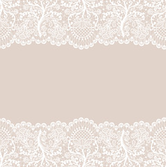 Horizontally seamless beige lace background with white lace borders