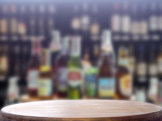 Vintage wood blur counter bar background.