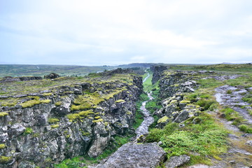Continental rift in Thingvellir National Park in Iceland