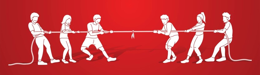 Children playing tug of war cartoon graphic vector