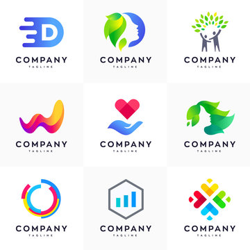 Modern logo design template set, Abstract logo set, colorful logo set, minimalist logo design template set of 9