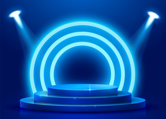 Fototapeta premium Abstract round podium illuminated with spotlight. Award ceremony concept. Stage backdrop.