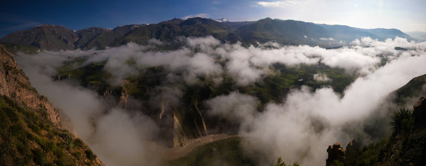 Aerial panoramic view to Colca canyon, Chivay, Arequipa, Peru