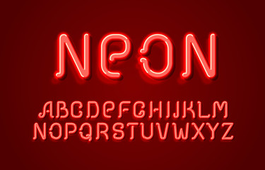 Neon city color red font. English alphabet sign.