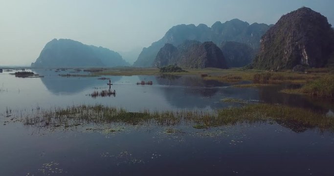 Aerial vision of Ninh Bihn, Tam Coc, Trang An Boats, Hang Mua Peak