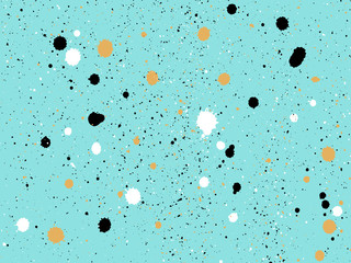 Abstract pattern with black, white and gold dots and blot on min