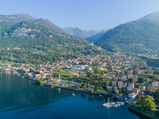 Fototapeta na wymiar Village of Ossuccio, lake of Como. Italy. Aerial view