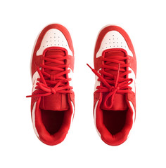Top view of red gumshoes or skate shoes isolated on white background