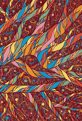 Tree brunches in the night winter forest. Sky and stars. Cartoon psychedelic fantasy illustration. Vector artwork