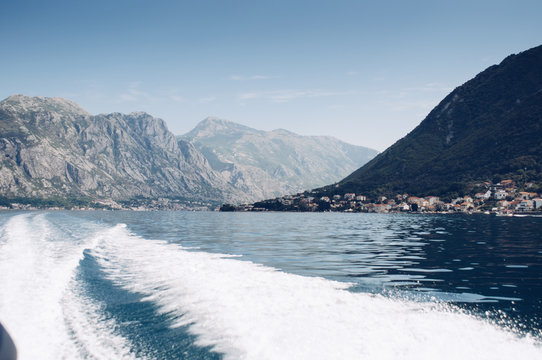Ferry view in Cotor bay, Montenegro