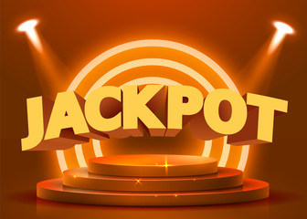 Abstract round podium illuminated with spotlight. Casino jackpot concept. Stage backdrop.