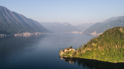 Fototapeta na wymiar Villa Balbianello, aerial view. Lake of Como, Italy.