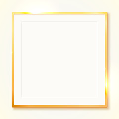 Gold shiny vintage border isolated on transparent background. Golden luxury realistic rectangle frame.