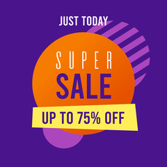 Super sale banner. Promotion square banner on purple background