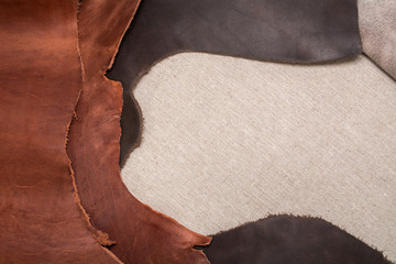 Texture of pieces brown leather. Natural material background
