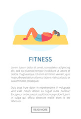 Fitness and exercise, woman doing sit-ups on rug vector. Healthy lifestyle and workout, physical activity and morning training isolated female character