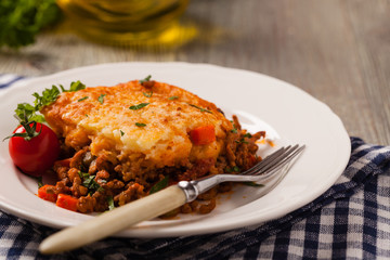 Cottage pie with beef and potatoes