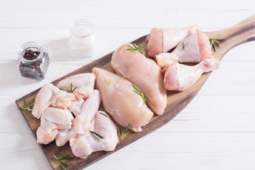Raw chicken meat on wooden background