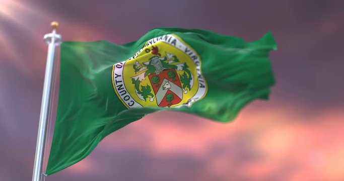 Flag of San Spotsylvania county at sunset, Virginia, United States - loop
