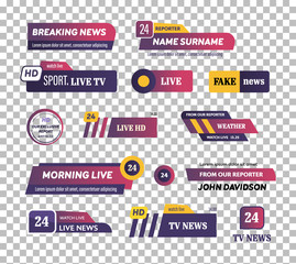 Obraz premium News bar logos, icons of news feeds, television, radio channels