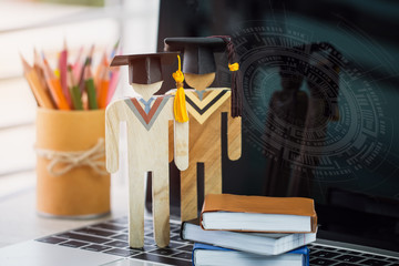 E-learning online learning of education,back to school concept, People wood graduation celebrating...