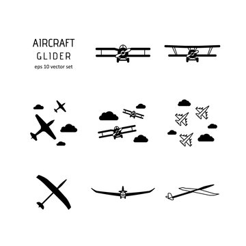Aircraft - vector icon set on white background.