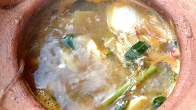 Jim Jum close up top view Thai Hot Pot in Clay pot