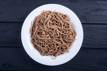 Japanese soba noodles on a plate