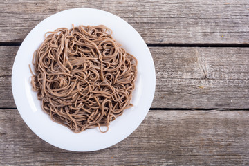 Japanese soba noodles on a plate