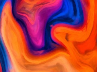 Abstract surrealistic background. Very colorful and warm pattern in juicy colors. Swirls and waves design. Paint and cartoon lines elements. Glow effect. 