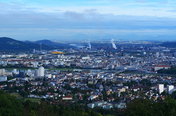 Panoramic Industrial City View Blue Sky