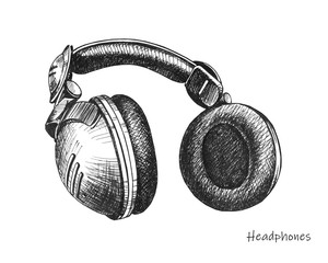 hand drawn headphones on white backgroud drawing