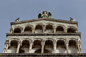 detail of the facade of the Church of San Michele in Foro in Lucca