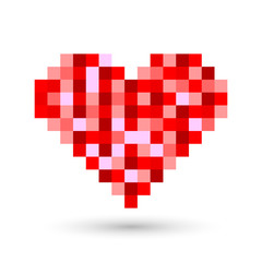 Heart icon, Valentines Day symbol, pixel graphic design template, vector illustration