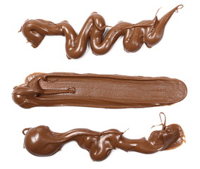 Cream chocolate spread isolated on white background, top view