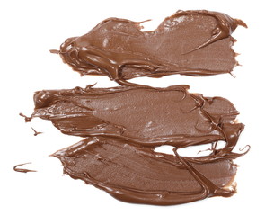 Cream chocolate spread isolated on white background, top view